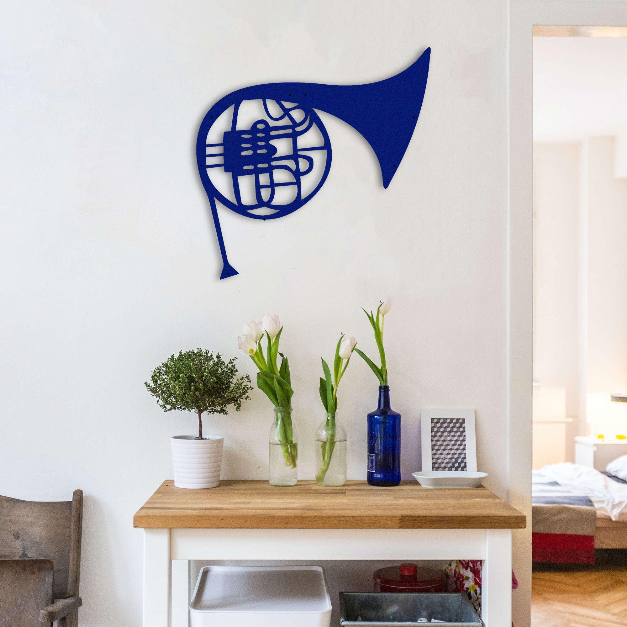 Blue French Horn  – Metal Wall Art