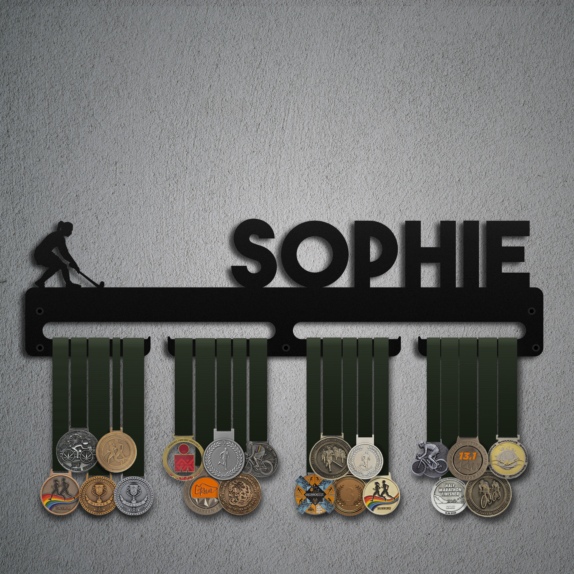 Personalized Field Hockey Woman Personalized Medal Holder